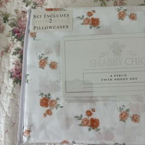 Shabby chic twin size sheets orange floral cotton NWT